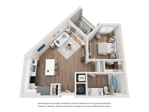 Floor plan for 1 bed, 1 bath, 741 sqft